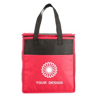 Custom Two-Tone Flat Top Insulated Nonwoven Grocery Tote 10.75" W x 11.5" H