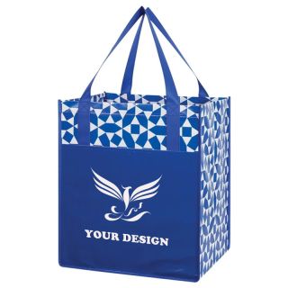 Custom Water-Resistant Non-Woven Geometric Shopping Tote Bag 13" W x 15" H