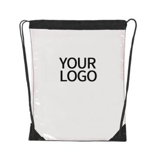 Custom Waterproof PVC 13"W x 16"H Drawstring Bag Transparent Storage Pouch For Gift Shopping Travel