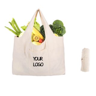 Custom White Cotton 12.2"H x 18.5"W Bag Eco-friendly Grocery Shopping Bags Foldable Spare Bag for Daily or Travel