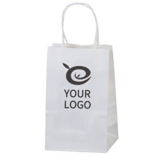 Custom White Kraft Paper Retail Bags 10 x 5 x 12 inch Gift Bag Shopping Tote with Handles