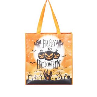 Custom Wholesale Eco-friendly 11.81"W x 14.96"H Halloween Non-woven Laminated Tote Pumpkin Trick or Treat Bags Party Gift Bag