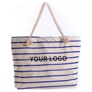 Custom Wholesale Fashion Print 16.14"W x 14.17"H Canvas Bag Travel Business Tote Customized Logo Striped Bags