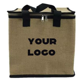 Custom Wholesale Jute Cooler Bag 9.84" x 7.87" Eco-friendly Zippered Grocery Bag for School Office Picnic