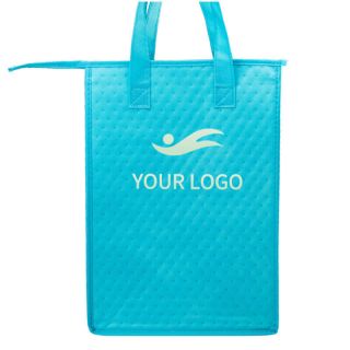 Custom Zipper Insulated Lunch Bags 9W x 13H Reusable Non-Woven Tote Picnic Grocery Bags