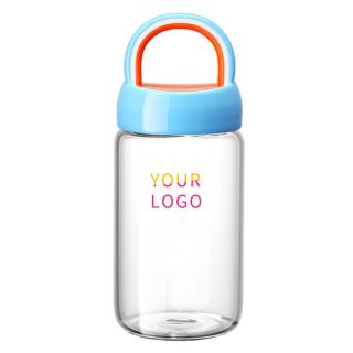 Custom BPA-free 350ML Leakproof Drinking Bottle Borosilicate Glass Water Bottle with Colorful Handle