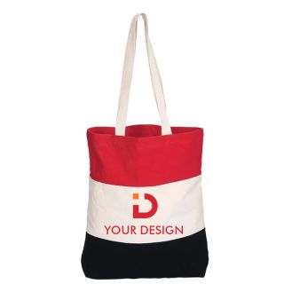 Customizable Daily Use Tri-Color Cotton Tote Bag 4.5" H x 14" W x 3.5" 