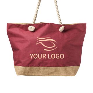 Custom Jute handbag 14W x 16H Two-Tone Color Grocery Bags Shopping Tote for School Travel Picnic