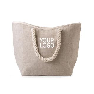 Custom Non-woven Jute Insulated Lunch Bag 14W x 11H Retail Grocery Tote Shopping Bag