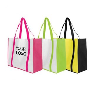 Custom Non-woven Shopping 11.02"W x 13.39"H Bag Retail Grocery Tote Promotional Bags with Color Block Front and Back