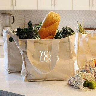 Custom Reusable Extra-large 15.75"L x 7.9"W Grocery Totes Heavy Duty Canvas Shopping Bags with Multiple Separated Pockets
