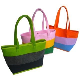 Custom Reusable Felt Tote Bag 14.96"H x 17.72"W with Triple Color Striped Shopping Bags Handbag