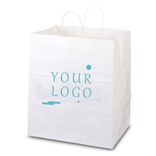 Custom White Paper Bag 14W x 15.5H Takeout Bags Kraft Shopping Retail Tote