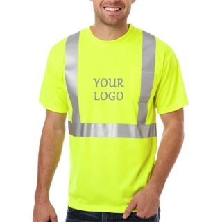 Custom Adult Hi-Visibility Tees Short Sleeve T-shirt with Reflective Stripe