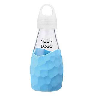 Custom Reusable Narrow Mouth Glass Sport Bottle Portable 300ml Transparent Milk Bottle with Silicone Sleeve