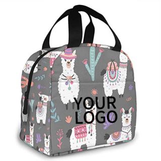 Custom Colorful Cute Alpaca 8.5W x 8H Canvas Insulated Bags Cooler Thermal Lunch Bag