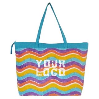 Custom Colorful Waves Fashion Handbag 15.75"W x 11.81"H Zippered Grocery Shopping Tote Bag