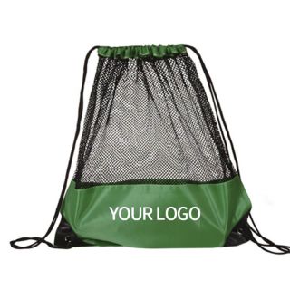 Custom Mesh Bag 12.8"W x 16.14"H Breathable Beach Bag Drawstring Bags for Gym Travel