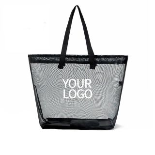 Custom Mesh Beach Tote 15"W x 14.2"H Transparent Grocery Shopping Bag for Supermarket Travel Promotion