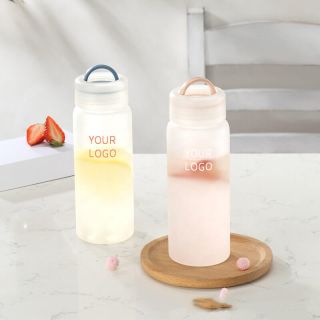 Custom Translucent Bottle Reusable Flask Frosted Borosilicate Glass Bottle with Handle