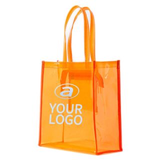 Custom Waterproof Clear Tote 12.6" x 12.6" Shopping Bag PVC Totebag Transparent Grocery Bags with Zippered Pocket