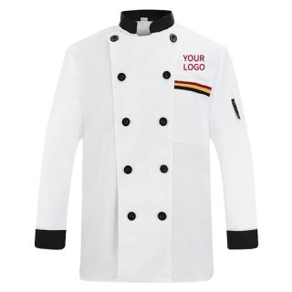 White Unisex Chef Coat Kitchen Long Sheeve Chef Uniform for Men and Women
