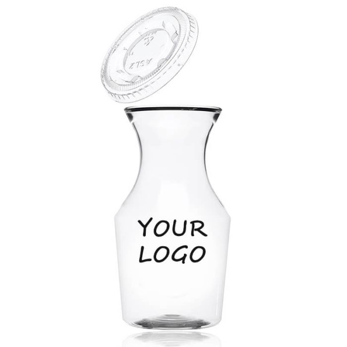 Custom 12oz. Plastic Wine Container Disposable Wine Carafe with Lid for Wine Tasting Event
