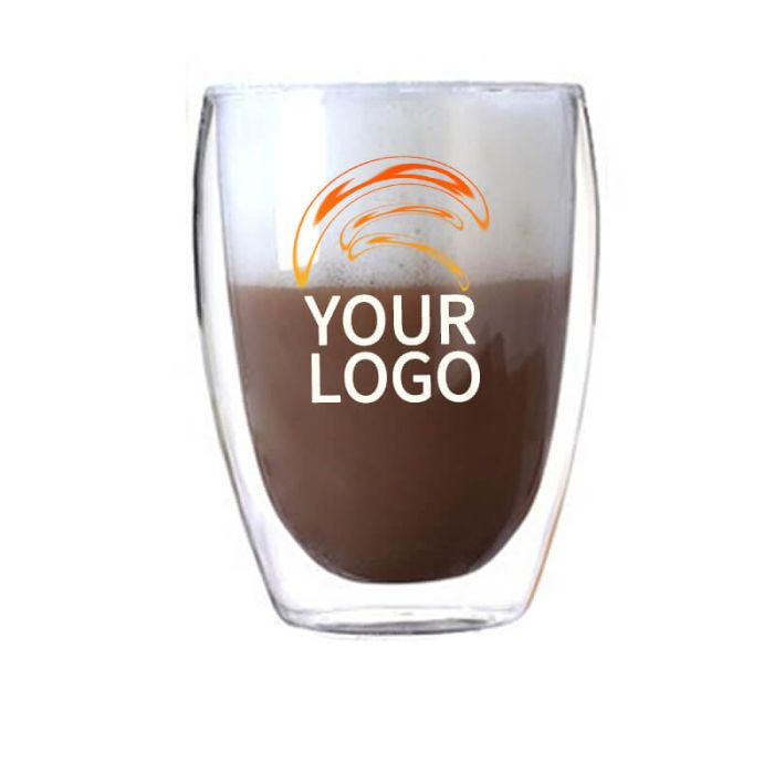 Wholesale Branded 12oz/350ml Double Wall Glass Coffee Mugs Insulated Glass  Cups for Hot Cold Drinks