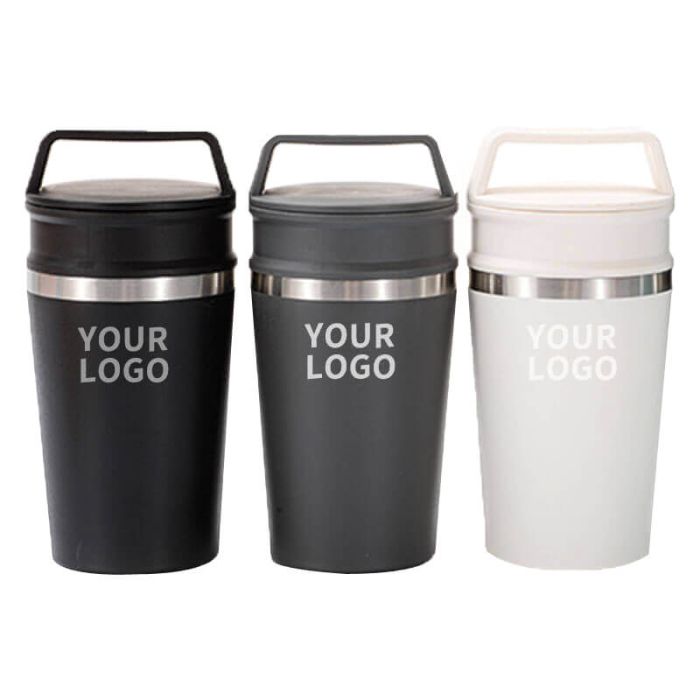 Custom 12oz Insulated Coffee Mug Water Bottle Stainless Steel Cup Travel Cups with Carrying Handle