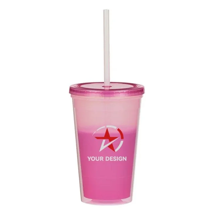 Custom 16 Oz Color Changing BPA-Free Tumblers with Lid and Straw for Promotions