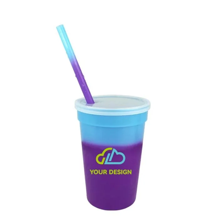 Custom 17 Oz Color-Changing Mood Stadium Cup Set with  Straw & Lid