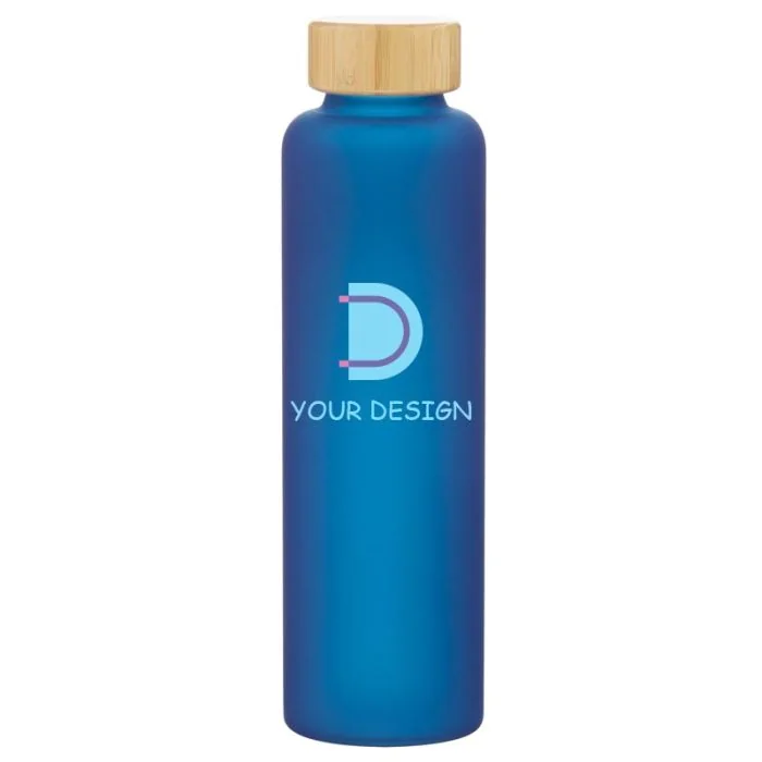 Custom 18 oz Single Wall Borosilicate Glass Bottle with Bamboo Lid