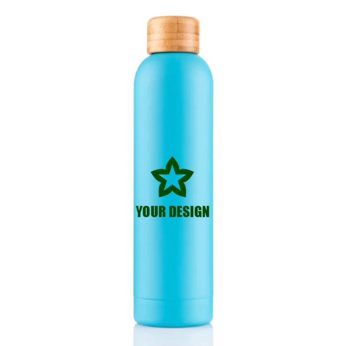 Custom 20 oz Double Wall Vacuum Insulated Stainless Steel Bottle with Spill-Proof Bamboo Lid