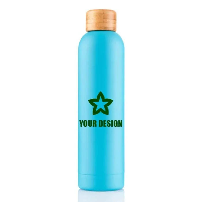 Custom 20 oz Double Wall Vacuum Insulated Stainless Steel Bottle with Spill-Proof Bamboo Lid