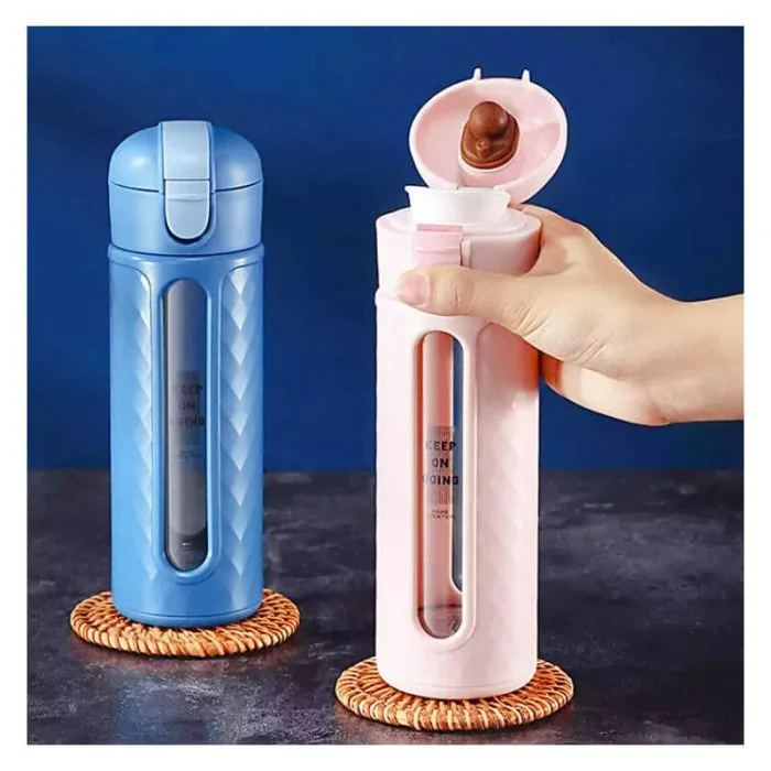 Custom 320ml Insulated Thermos Glass Water Cups Outdoor Flask Vacuum Glass Water Bottle With Sleeve