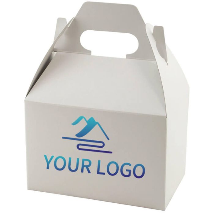 Custom 6 x 4 White Gloss Gable Boxes Candy Treat Paper Box Bag for Wedding Birthday Party