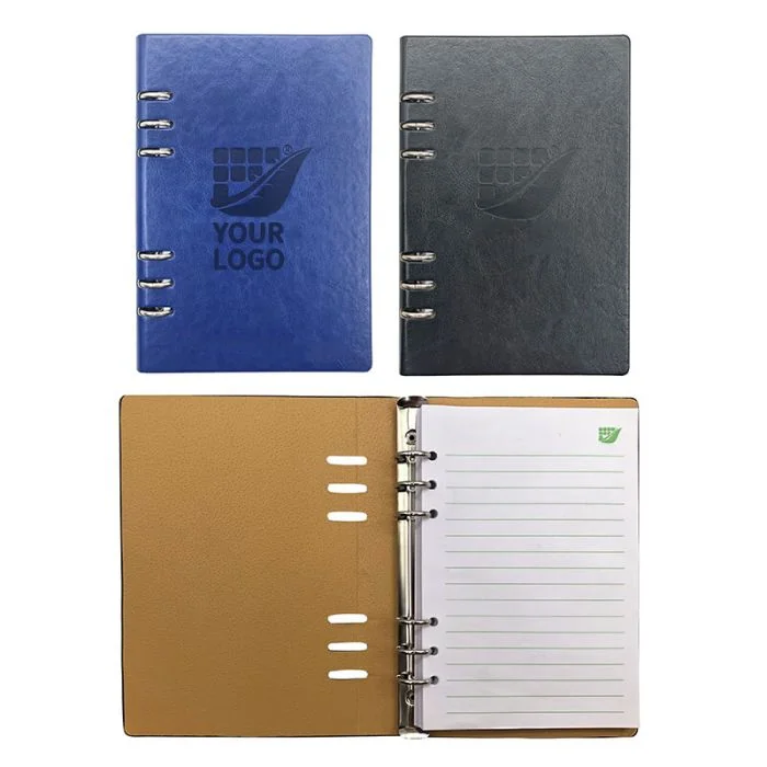 Custom B5 Refillable Notebook 6 Ring Binder Loose Leaf Note Book with Leather Cover for School Office
