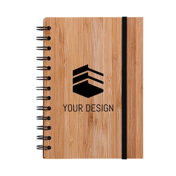 Custom Bamboo Notebook with Recycled Paper and Metal Spiral Binding