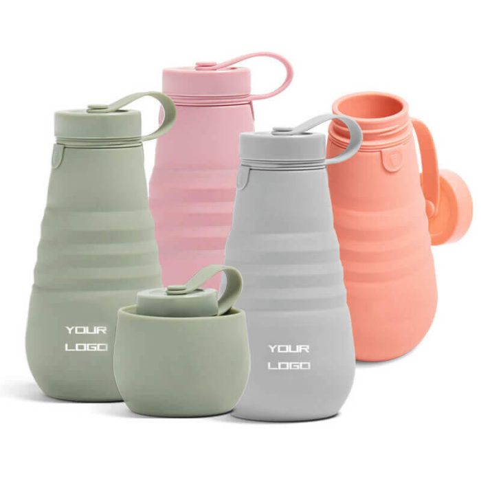 Custom Bicycle Cross-Country Sport Bottle 590ml BPA Free Foldable Silicone Water Bottle with Handgrip