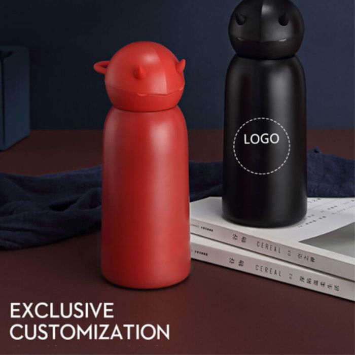 Custom Blank Stainless Steel Water Bottle Food-grade Vacuum Flask with Cute Horns on Lid