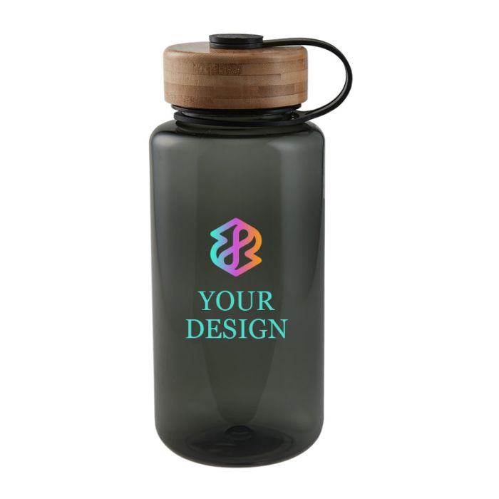Custom BPA-Free Tritan Water Bottle with Bamboo Screw Cap 32 oz