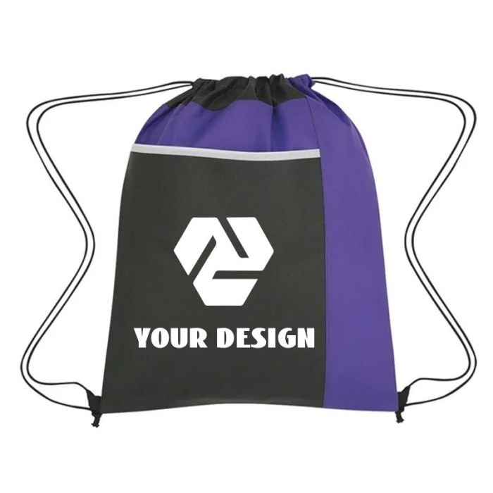 Custom Budget-Friendly Non-Woven Drawstring Pack with Large Front Pocket 17.75"H x 14" W