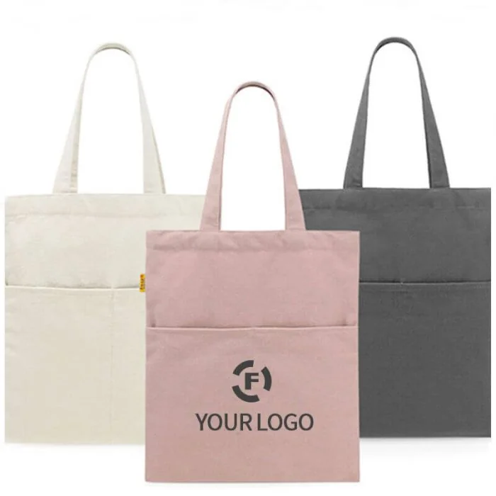 Custom Canvas Cotton Zippered Handbag 16"W x 16"H Shopping Tote Book Bag with Front Pocket