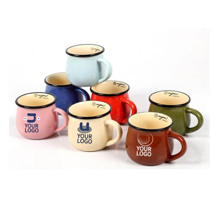 Custom Logo Printed Ceramic Coffee Mugs 16 Ounces Tea Cup Enamel mug with  Handle Microwave Safe