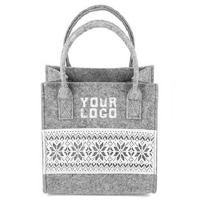 Custom Christmas Reusable Felt Bag 9.84"W x 10.24"H Grocery Shopping Tote for Gift Candy Toy