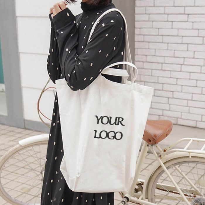 Custom Cotton 15.5" H x 19" W Bag Reusable Shopping Tote Grocery Bags with Long and Short Handles