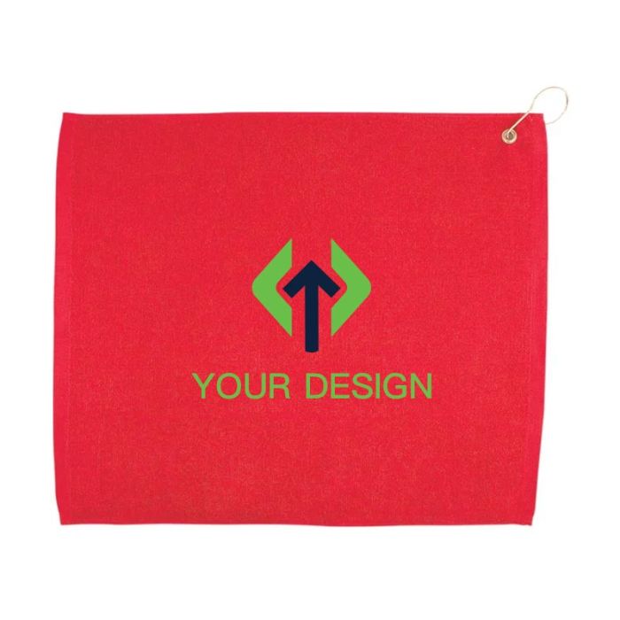 Custom Cotton Hemmed Golf Towels 15" x 18" with Brass Grommet and Hook 