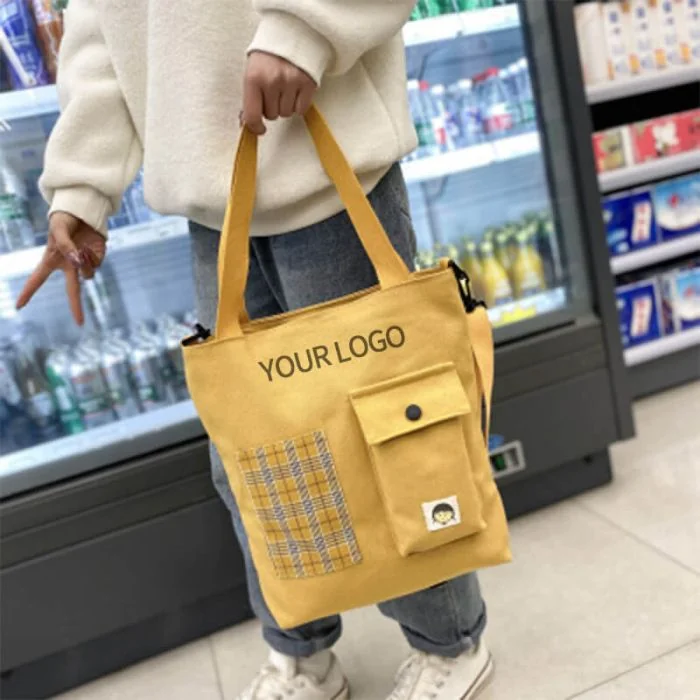 Custom Cotton Shoulder 12.99"W x 13.78"H Bag Canvas Office Tote School Bag with Adjustable Strap