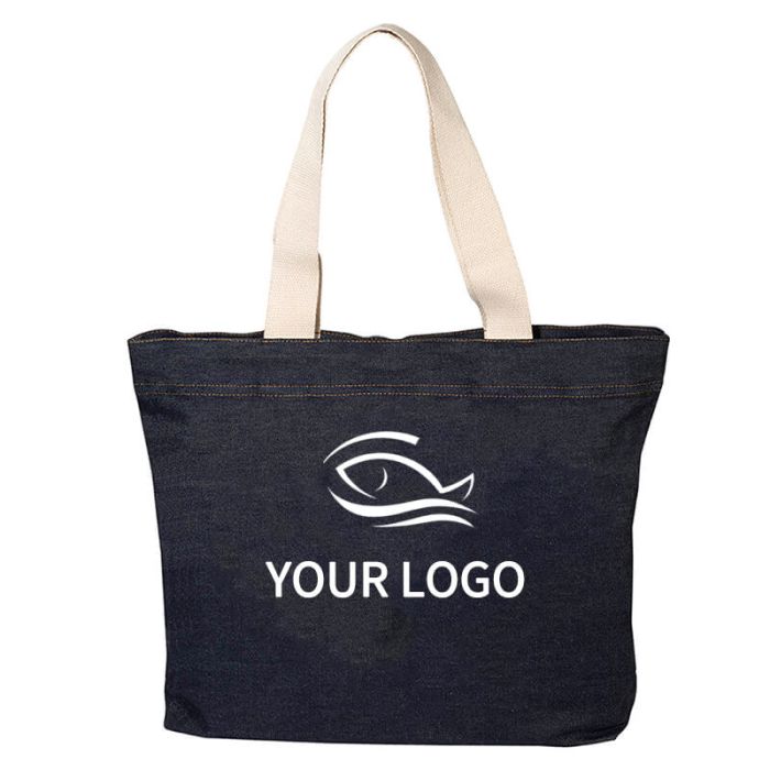 Custom Denim Shopping 13.5W x 17.25H Tote Large Grocery Bags Retail Book Bag