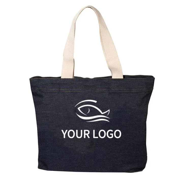 Custom Denim Shopping 13.5W x 17.25H Tote Large Grocery Bags Retail Book Bag